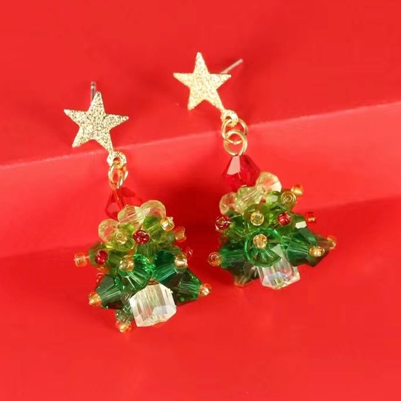 Beaded Christmas Tree Earrings - Picture 2 of 6